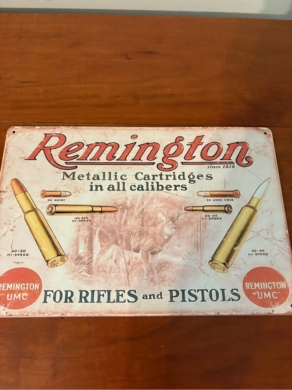 NWOT Remington UMC Metallic Cartridges Tin Sign Hunting Rifle Pistol Decor